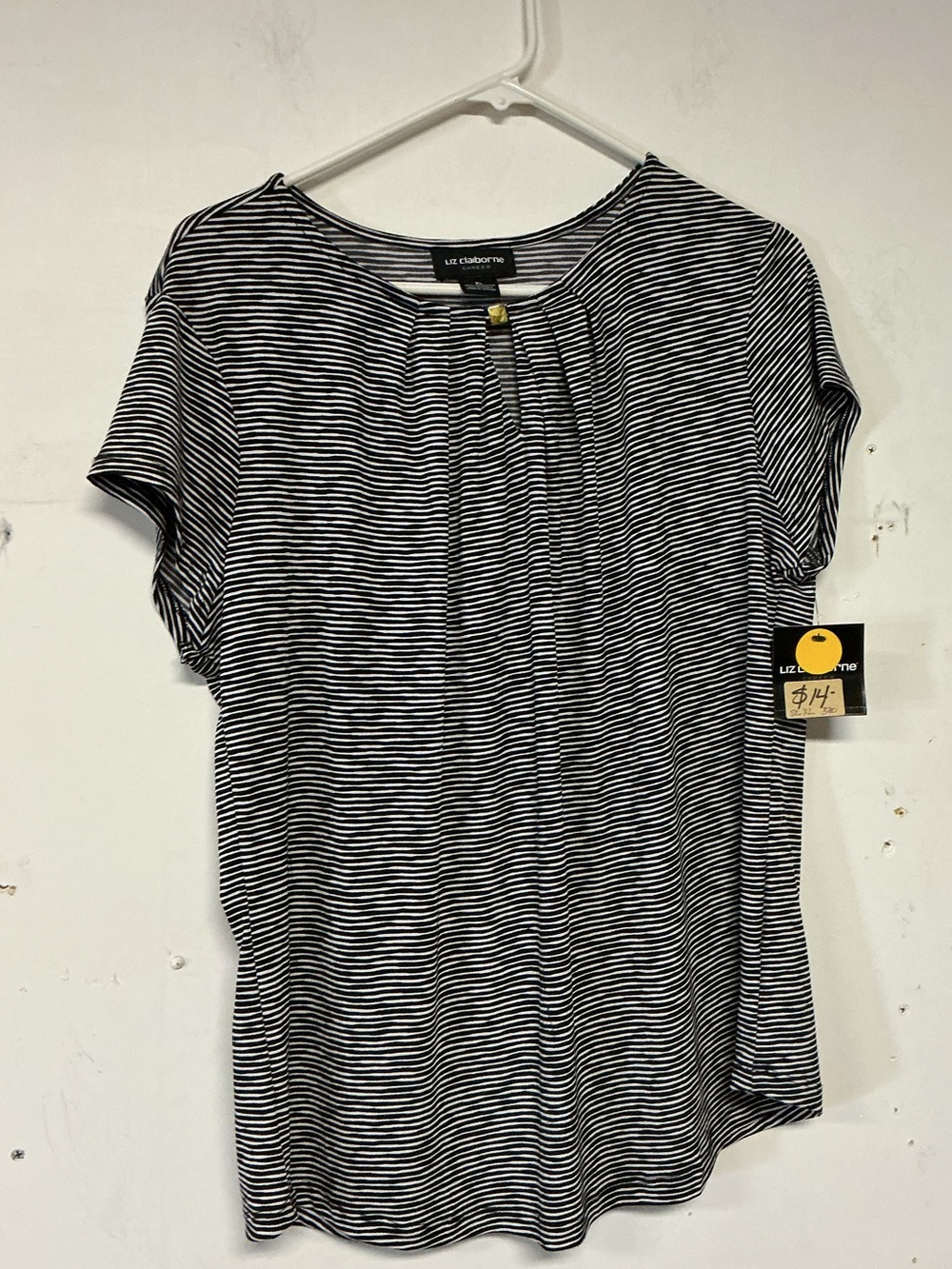 Liz Claiborne Black & White Striped Short Sleeve Tee NEW